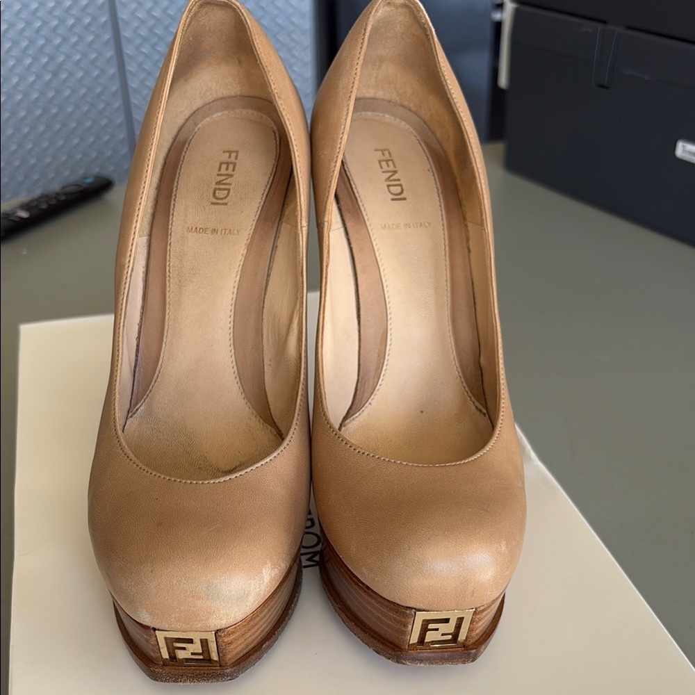 Fendi Tan Leather Platform Heels